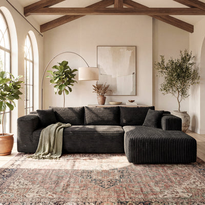 106" Contemporary L-shaped Upholstered Arm Sofa Chaise with Two Pillows
