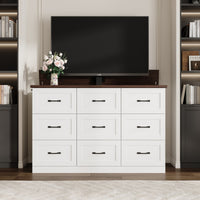 63" Modern White TV Stand Dresser with Hidden TV Lift & 9 Drawers