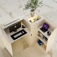 47" Modern Minimalist White LED Reception Desk With Open Shelving And Storage Compartments