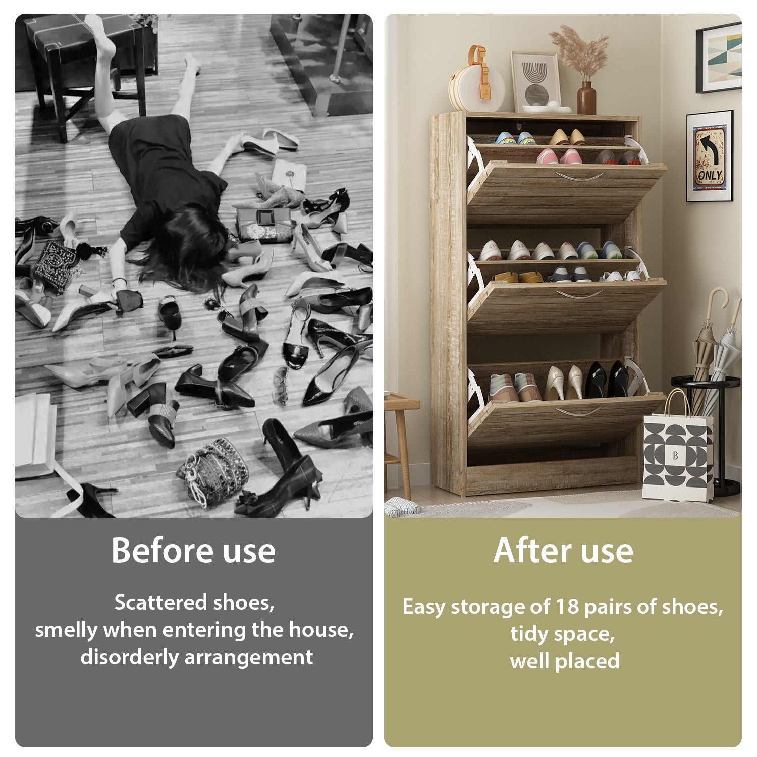 Farmhouse Shoe Cabinet 3 Flip Doors Shoe Organizer for Hallway Entryway