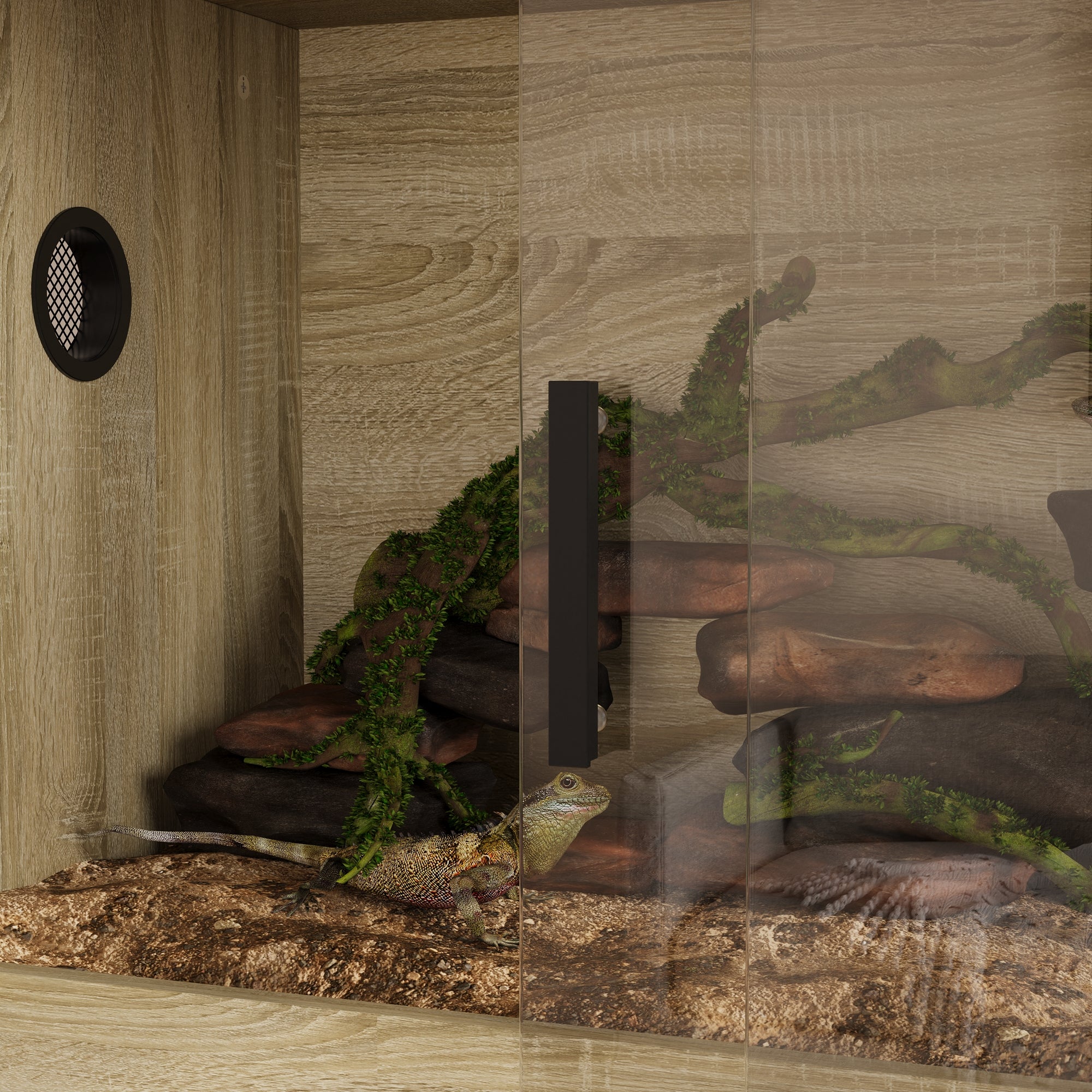 Dual-Zone Reptile Terrarium With Tempered Glass & Storage Cabinet