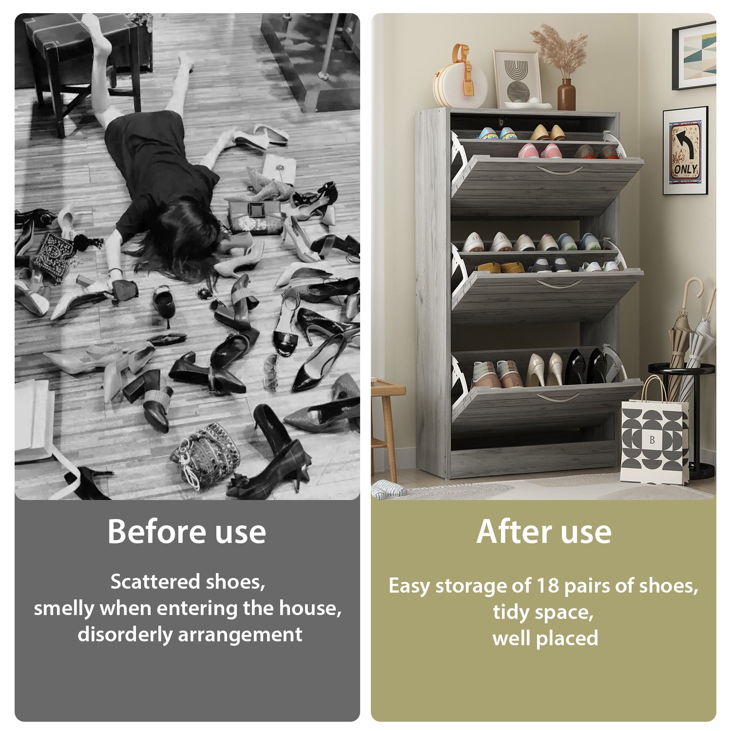 Farmhouse Shoe Cabinet 3 Flip Doors Shoe Organizer for Hallway Entryway