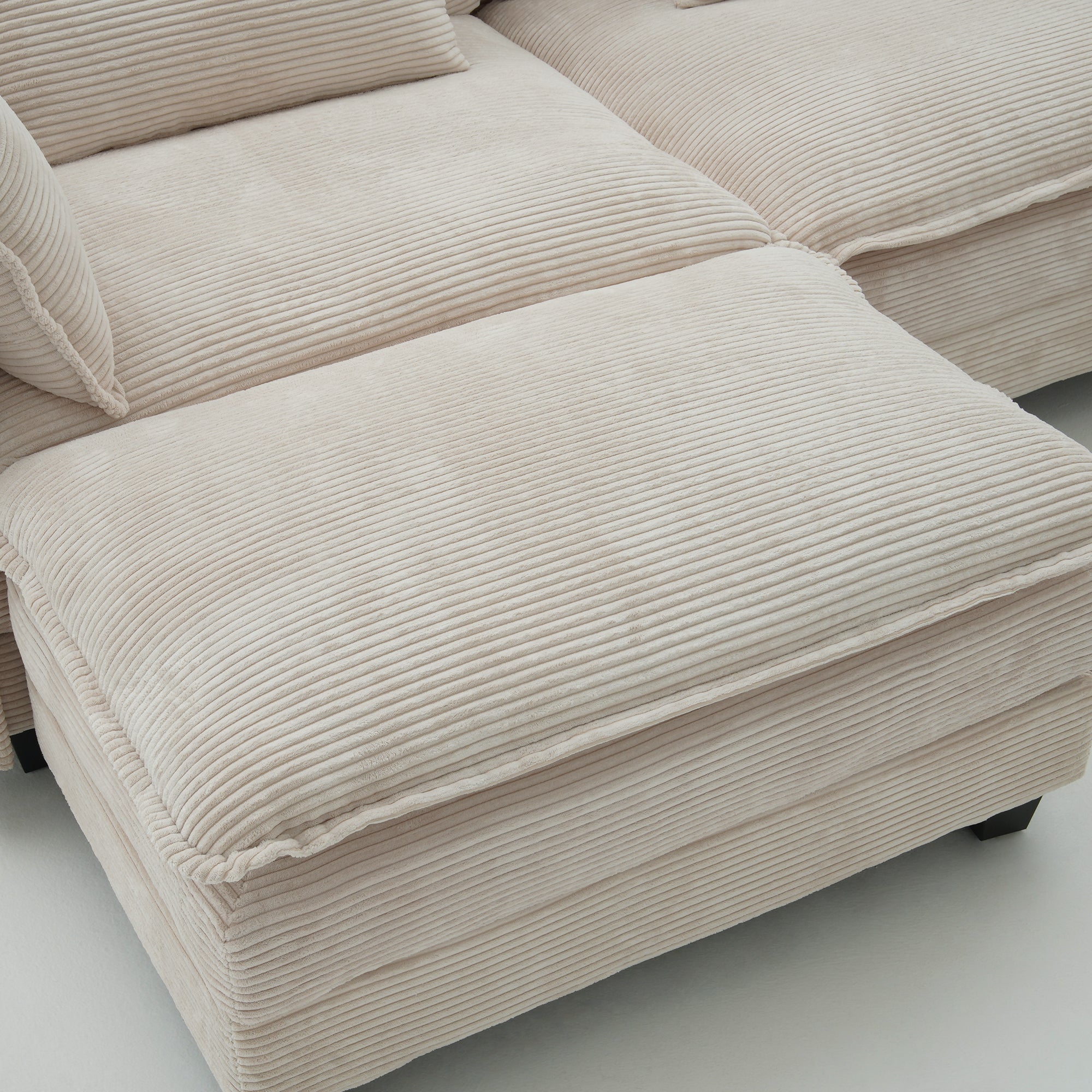 112" L-Shaped Modular Sectional Sofa with Ottoman, Corduroy Cloud Couches with Memory Foam and Pillows Sets, Upholstered 3-Seater Sofa for Living Room