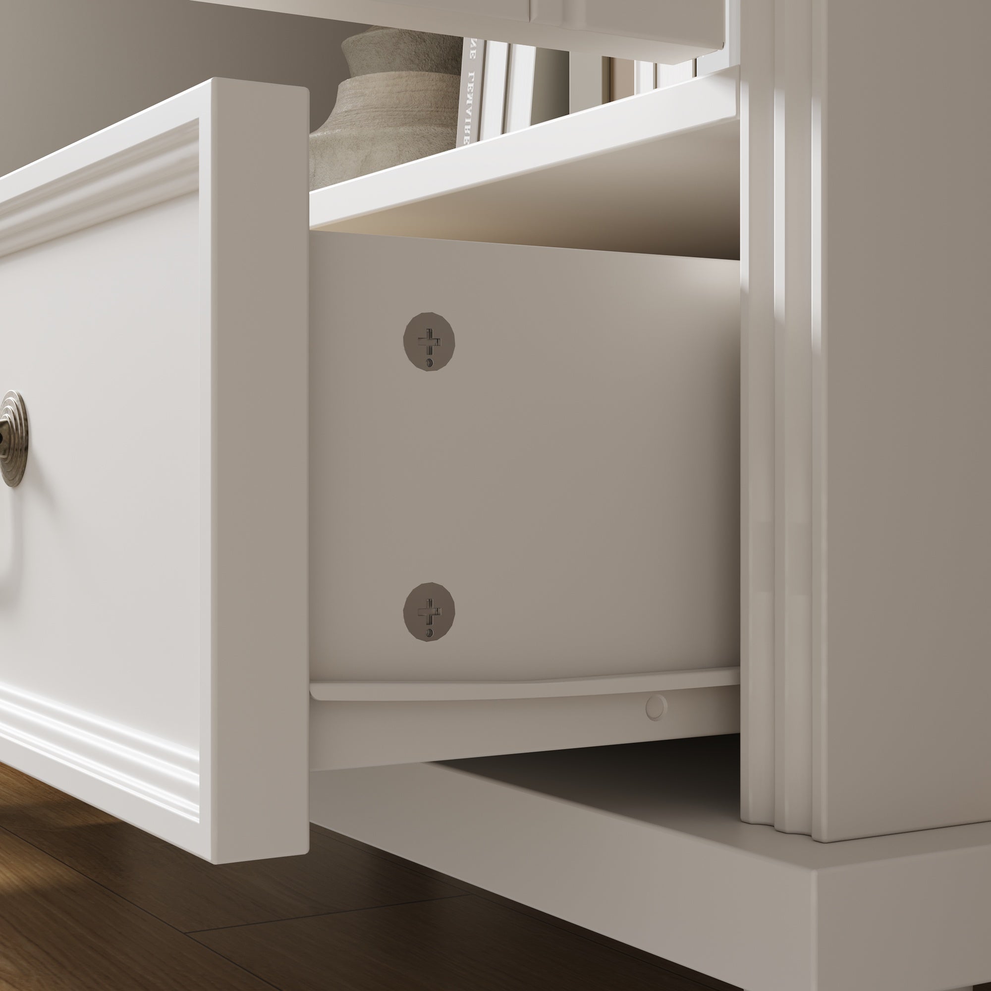 77'' H 2-Drawer Arched 5-Tier Bookcase Display Cabinet With Glass Doors