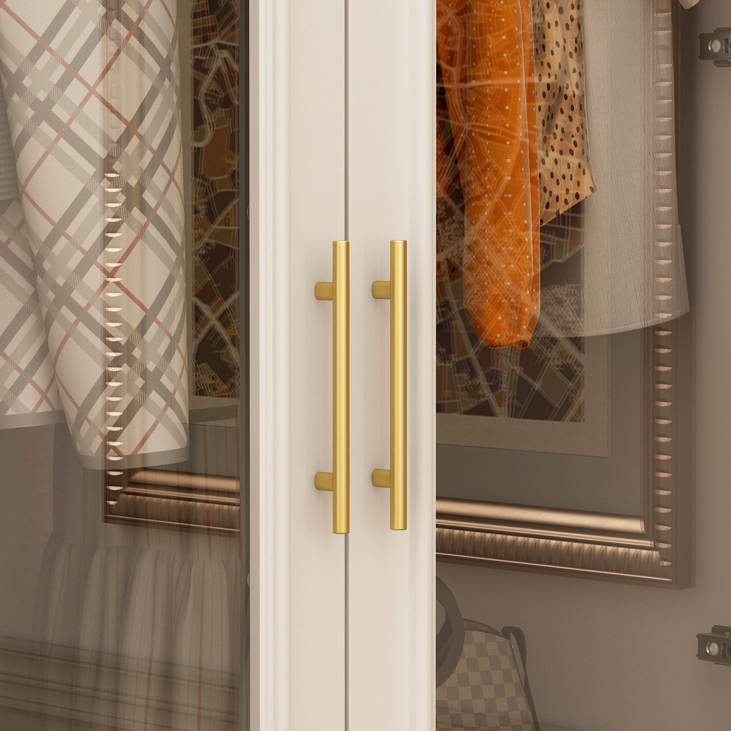 74.9'' H 6 Glass Door Armoire w/ Hanging Rod & 3 Drawers