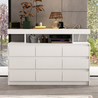 47.2" Minimalist White Dresser With LED Lights & 9 Drawers