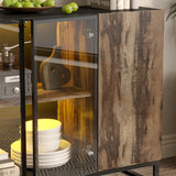 47.2 inch Black Sideboard Buffet Cabinet with LED Lights and Glass Doors