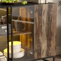 47.2" Black Sideboard Buffet Cabinet with LED Lights and Glass Doors