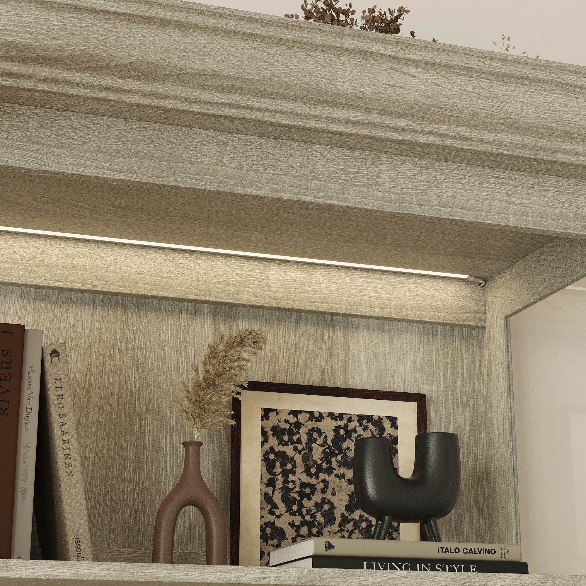 69.3'' H X 32.5'' W 4-Tier Display Bookcase With Glass Door And Light