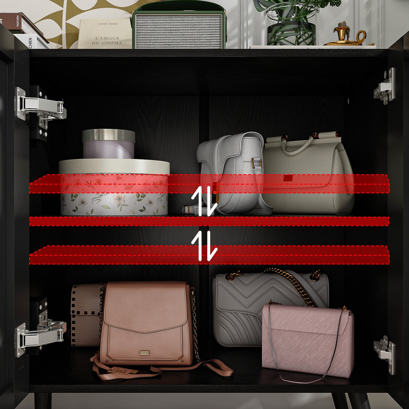 55.1" Modern Minimalist Black Buffet Cabinet with Storage