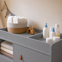 44.9" Modern Minimalist White/Wood 4-Drawer Nursery Changing Table Dresser