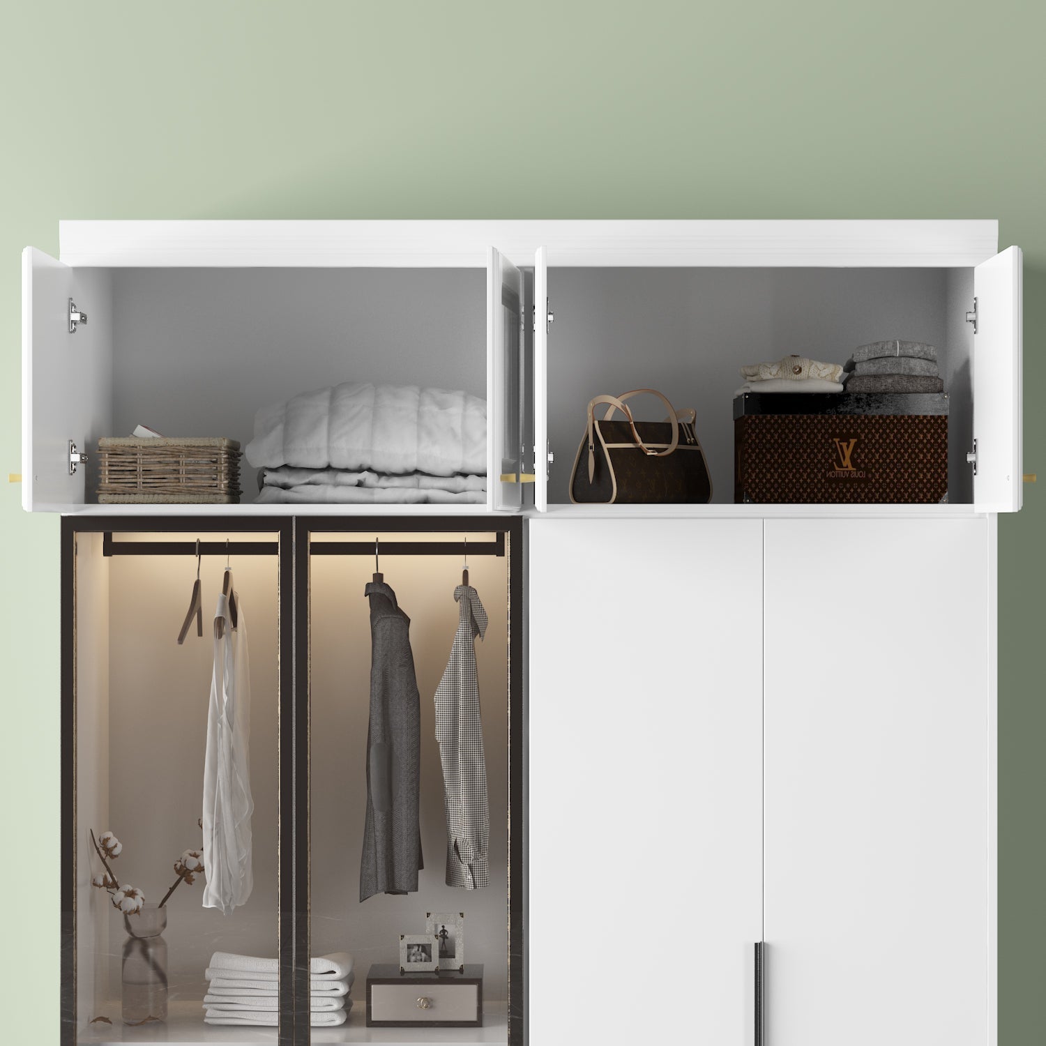 Family Cabinet Wardrobe Bedroom Armoire Home Closet 4 Doors and Drawers
