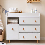 44.9" Modern Minimalist White/Wood 4-Drawer Nursery Changing Table Dresser