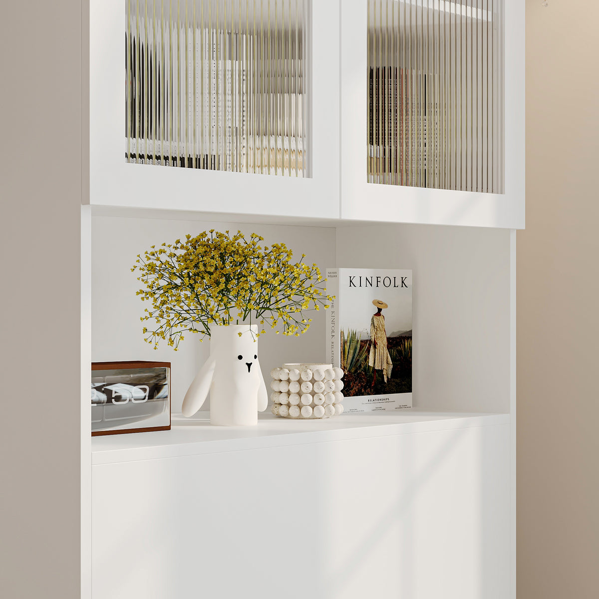 31.5" Modern White Entryway Storage Bench with Cabinet and Upholstered Seat