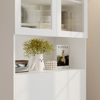 31.5" Modern White Entryway Storage Bench with Cabinet and Upholstered Seat