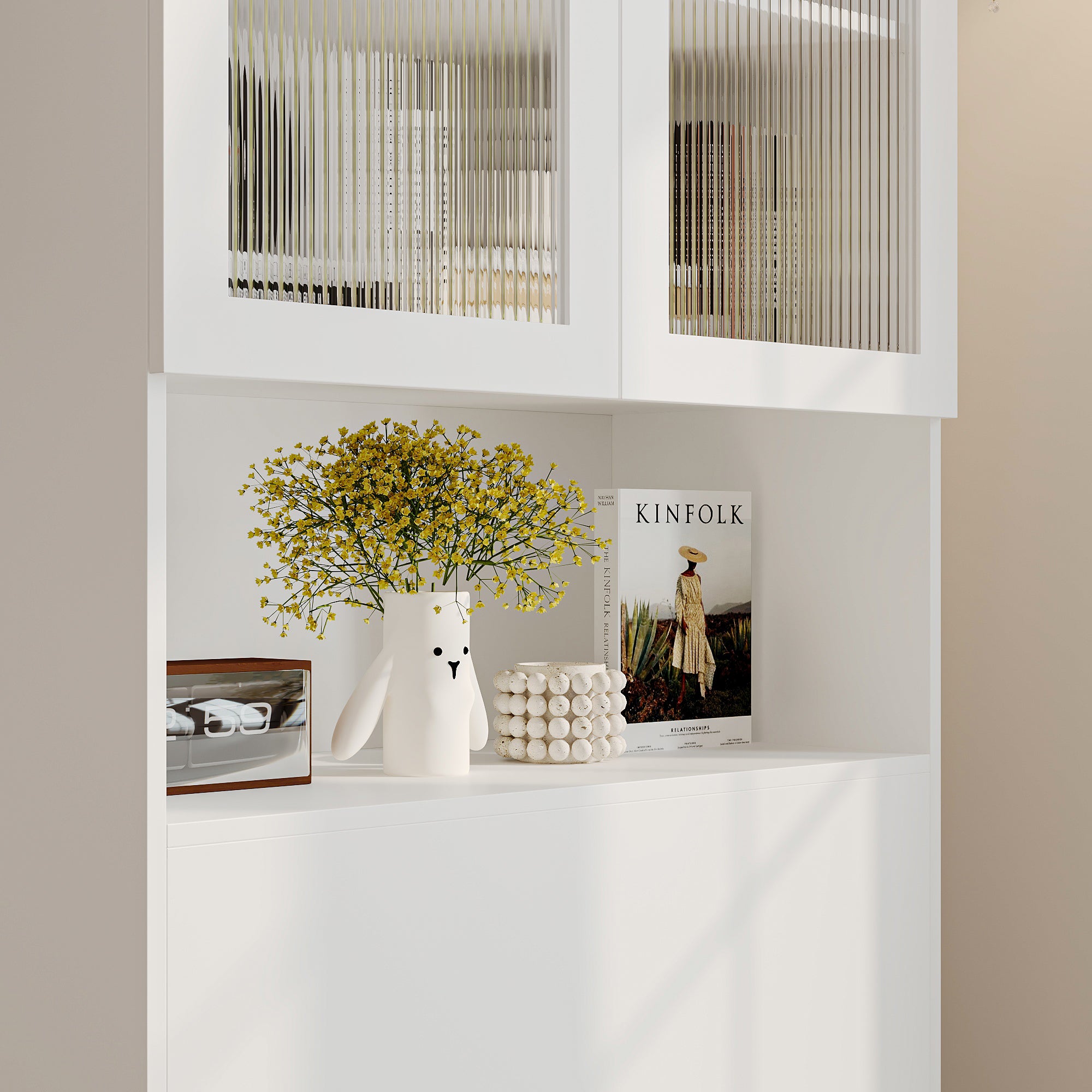 31.5 inches Modern White Entryway Storage Bench with Cabinet and Upholstered Seat