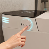 White smart toilet with open lid, built-in bidet, and ambient night light