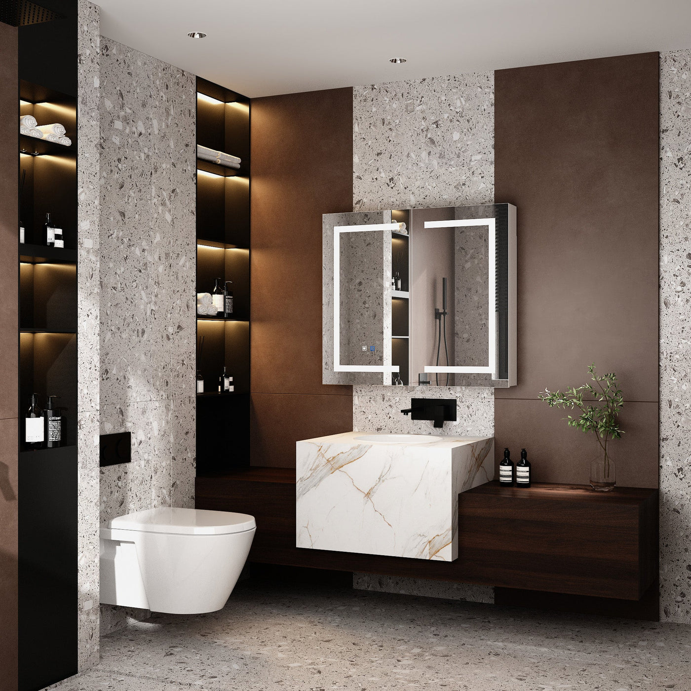 35.4" Modern Frameless Medicine Cabinet with Mirror and 3 Shelves