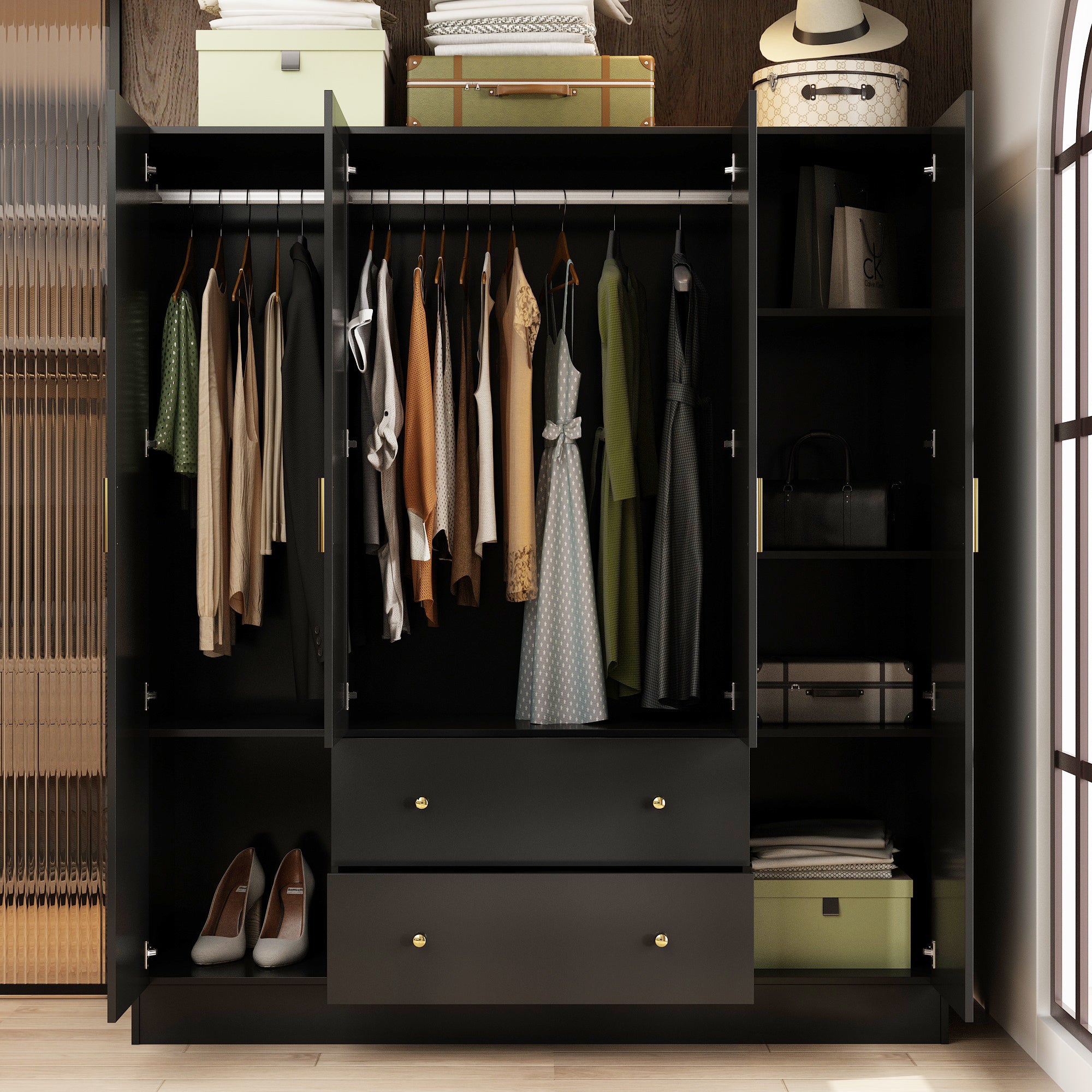 Wardrobe Multifunctional Large Storage Cabinet Armoire with Mirror