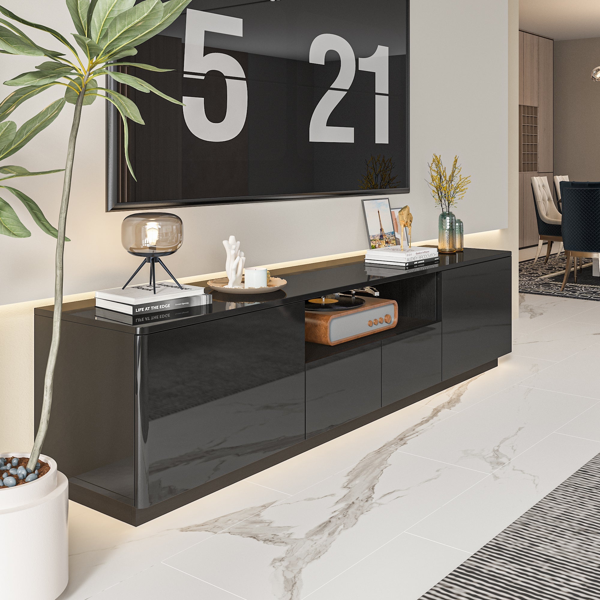 LED TV Stand Console Table Entertainment Center High Gloss