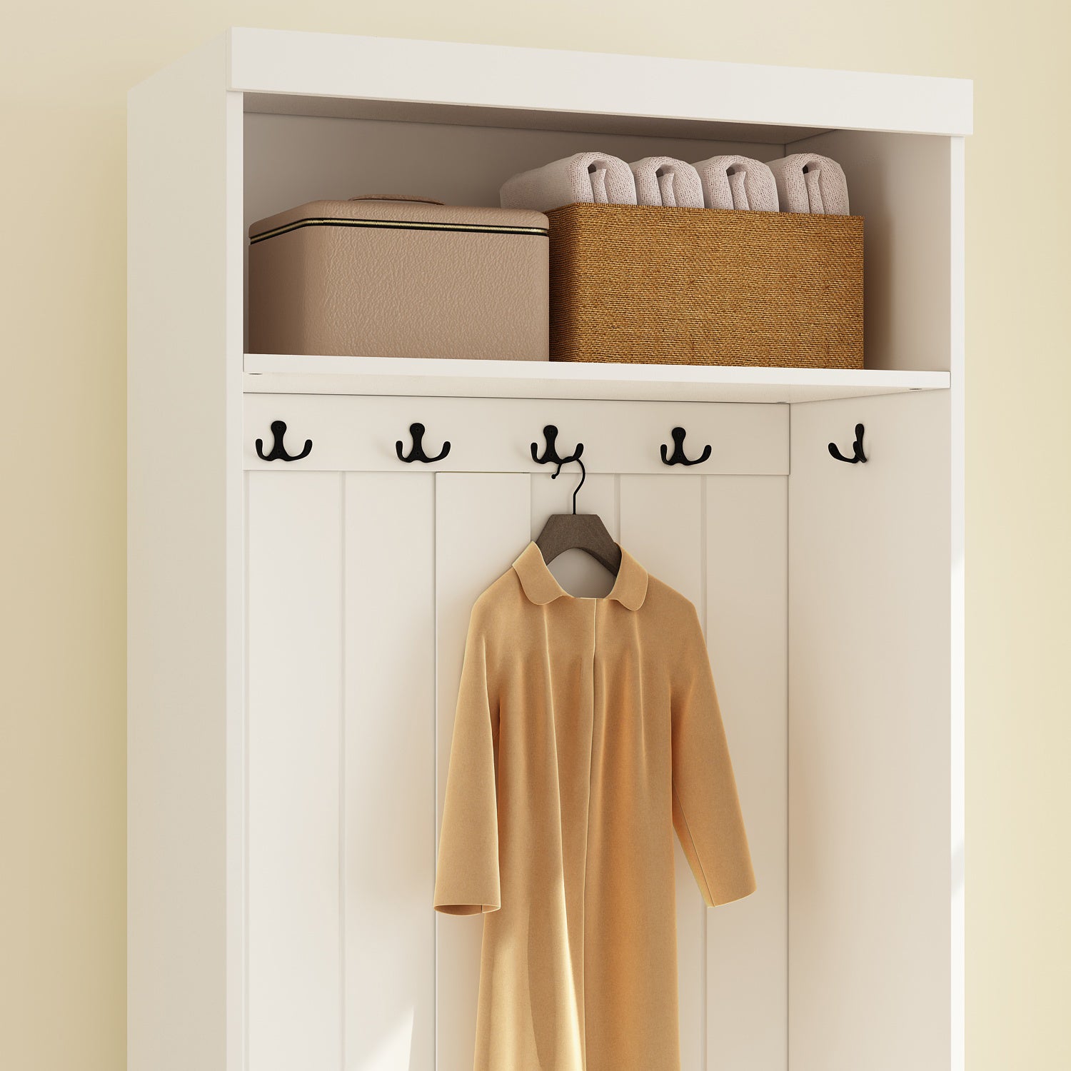 Hall Tree Shelf Rack Shoe Storage Coat Organizer Cabinet for Entryway in Combination