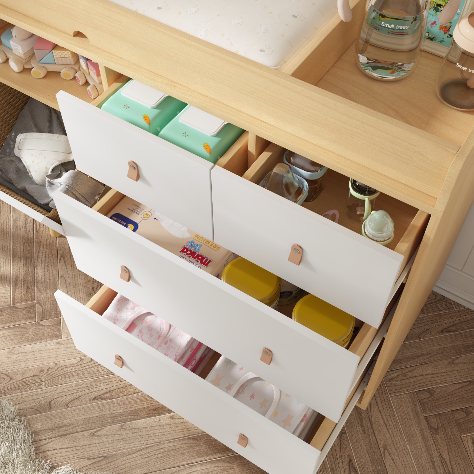 Baby Change Table Dresser Nursery Table Dresser 5 Drawers with Open Storage