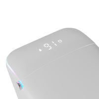 White smart toilet in a modern bathroom with side control knob and ambient light
