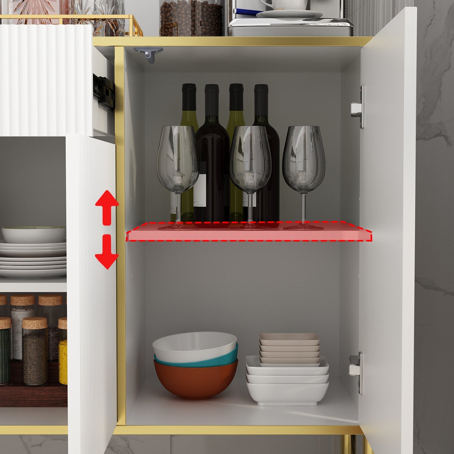 Wide Sideboard Buffet Storage Cabinet in Black with Drawer & Pop-up Doors