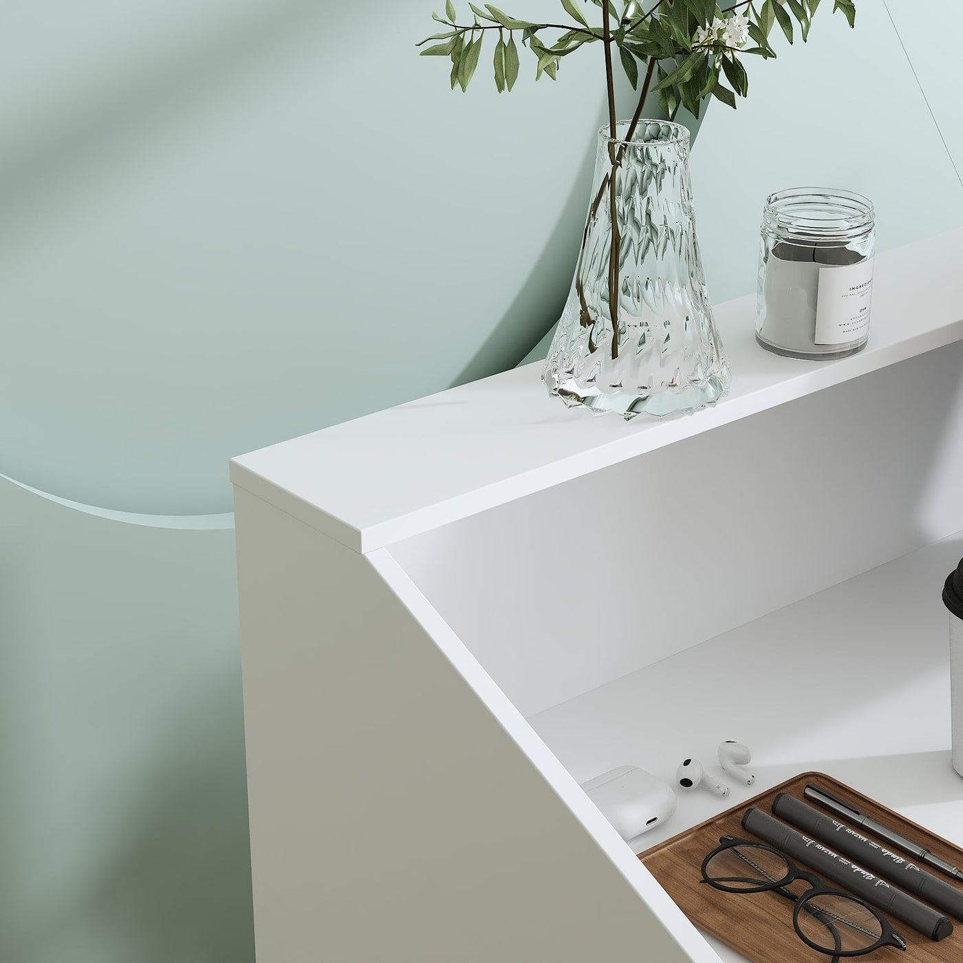 47.2" Modern White Rectangular Reception Desk With Open Shelves