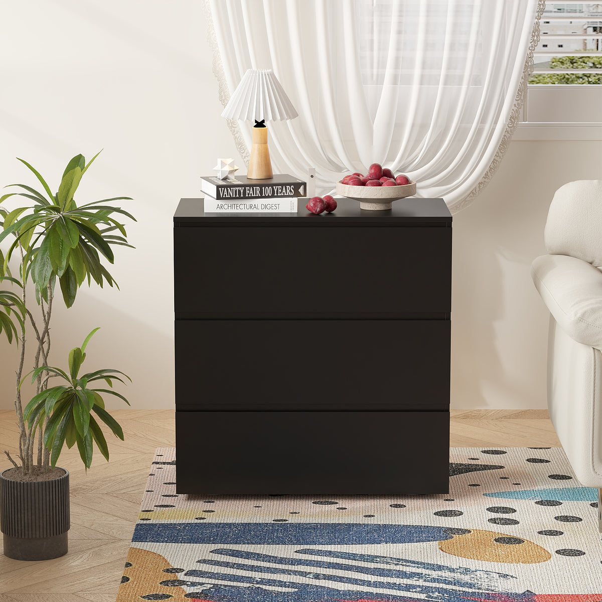 30.3" Modern 3-Drawer Nightstand / Small Dresser with Handle-Free Design