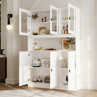 47.2" Elegant White Bookcase with Glass Doors and Open Shelves