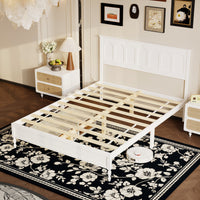 Queen Size Modern Simplicity White Solid Wood Platform Bed With Solid Rubberwood and Pine Wood