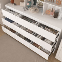 63" Modern Minimalist White Closet System With 9 Drawers And Central Mirror