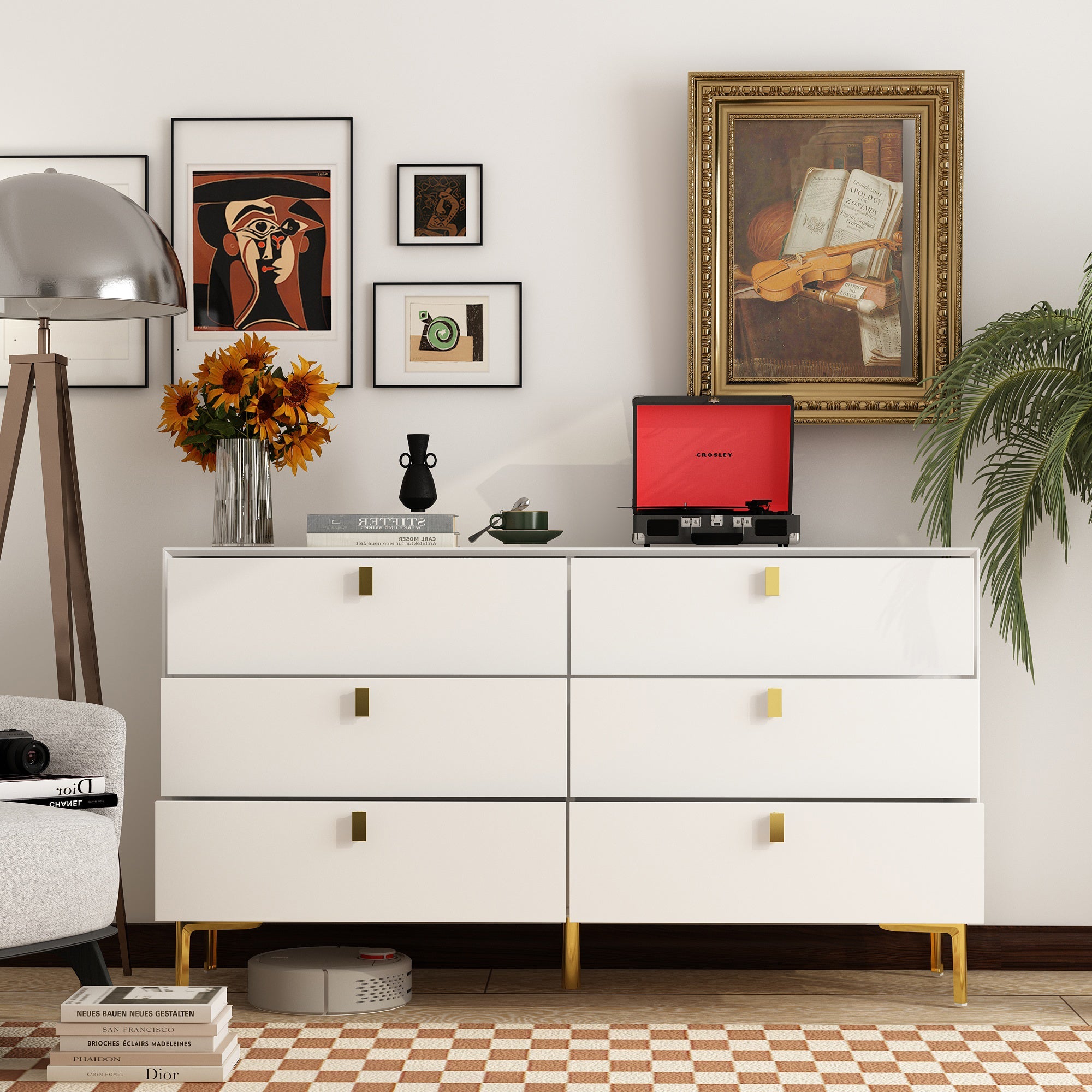 6-Drawer Dresser Buffet Sideboard for Home Storage with Metal Legs