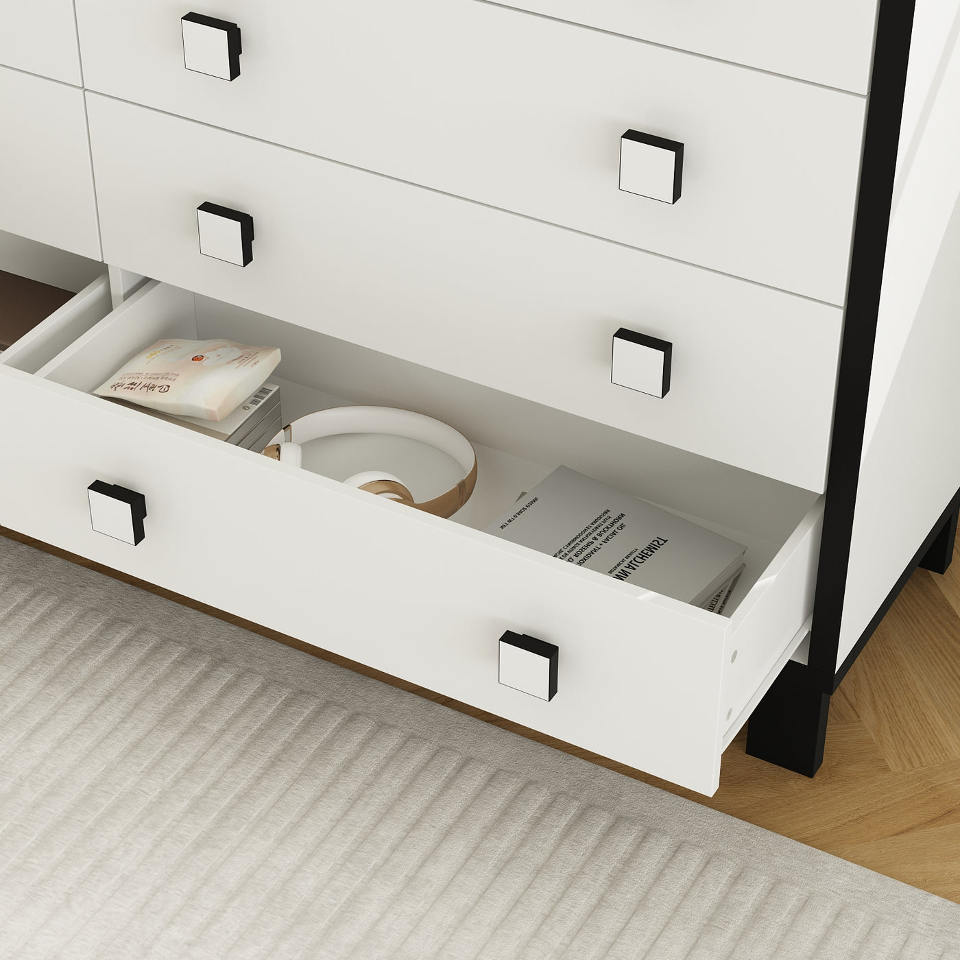 47.2" Modern White 8-Drawer Storage Cabinet with Square Handles