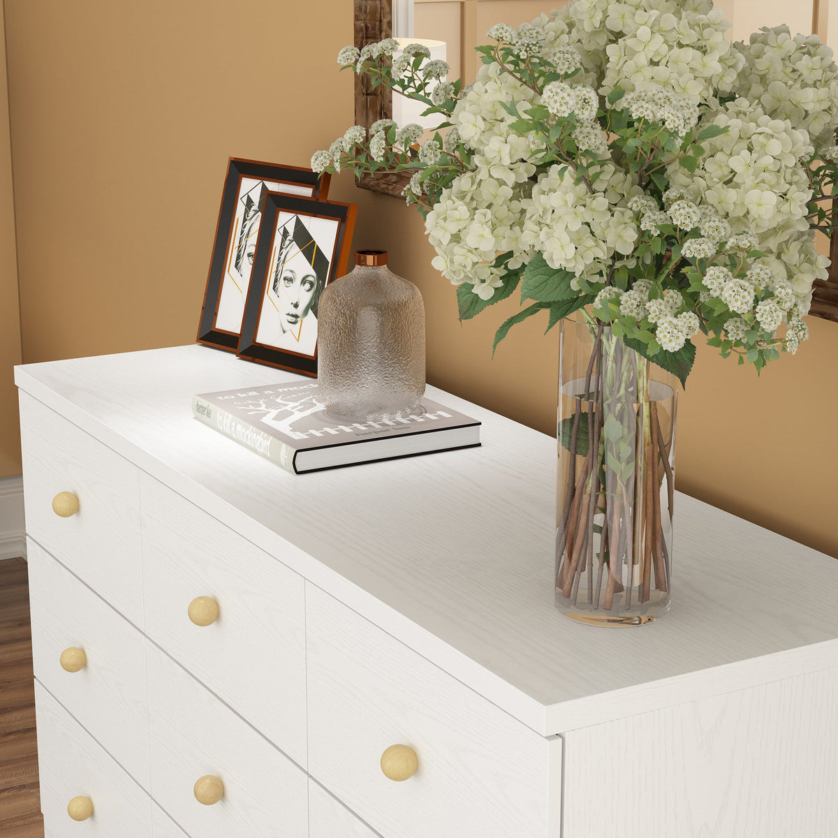47.2" Modern White Dresser With 9 Pull-out Drawers