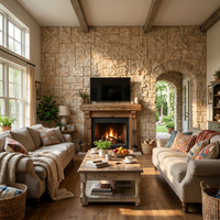 Beige Square Faux Stone Wall Panel Set of 9, Lightweight Indoor & Outdoor Decor Wall Panels