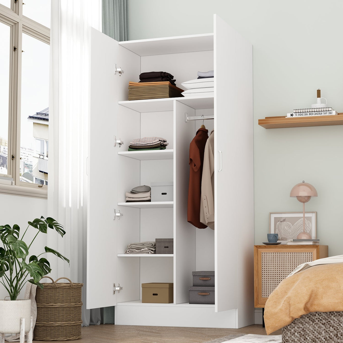31.5" Modern White 5-Tier Armoires Wardrobe Cabinet With 2 Doors