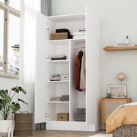 31.5" Modern White 5-Tier Armoires Wardrobe Cabinet With 2 Doors