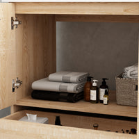 29.9" Modern Oak Bathroom Vanity Cabinet with White Stone Vessel Sink