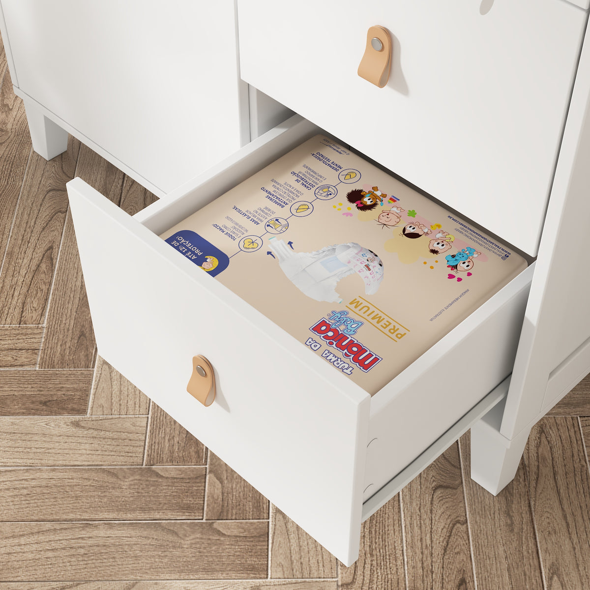 47.2 inch Modern White Changing Table Dresser with 3 Drawers & 2 Storage Cabinets