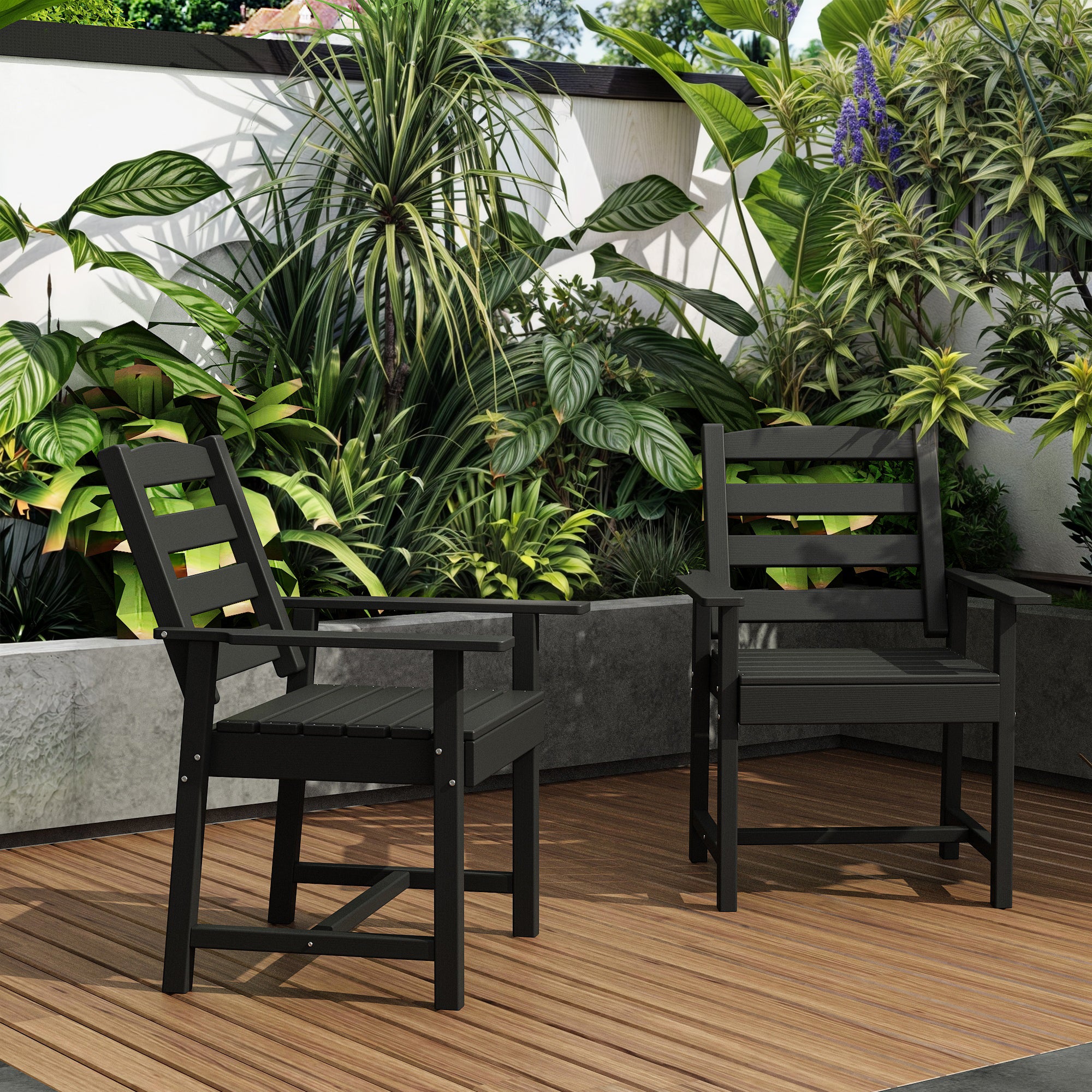 All-weather Patio Dining Chairs With Wood Grain Design (set Of 2)