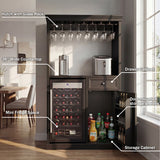Beverage center with labeled features in a home setting