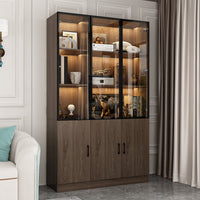 Geyma 47" Modern Brown Display Cabinets with Glass Door and Adjustable Lighting