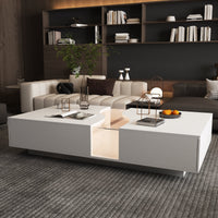 55.1" Modern White Coffee Table with Dual-Sided Drawers and Lighted Glass Center