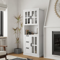 31.5" Contemporary White China Cabinet with Glass Doors & Drawers
