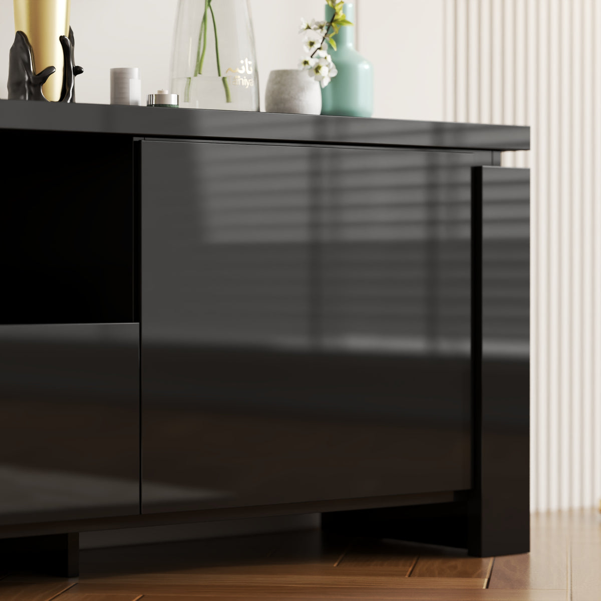 70" Modern Black TV Stand with LED Lights & Storage