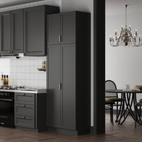 90.6" Tall Black Kitchen Pantry Cabinet with 4 Doors and Adjustable Shelves