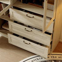 47.2" Farmhouse Gray-White Display Bookcase with Glass Doors