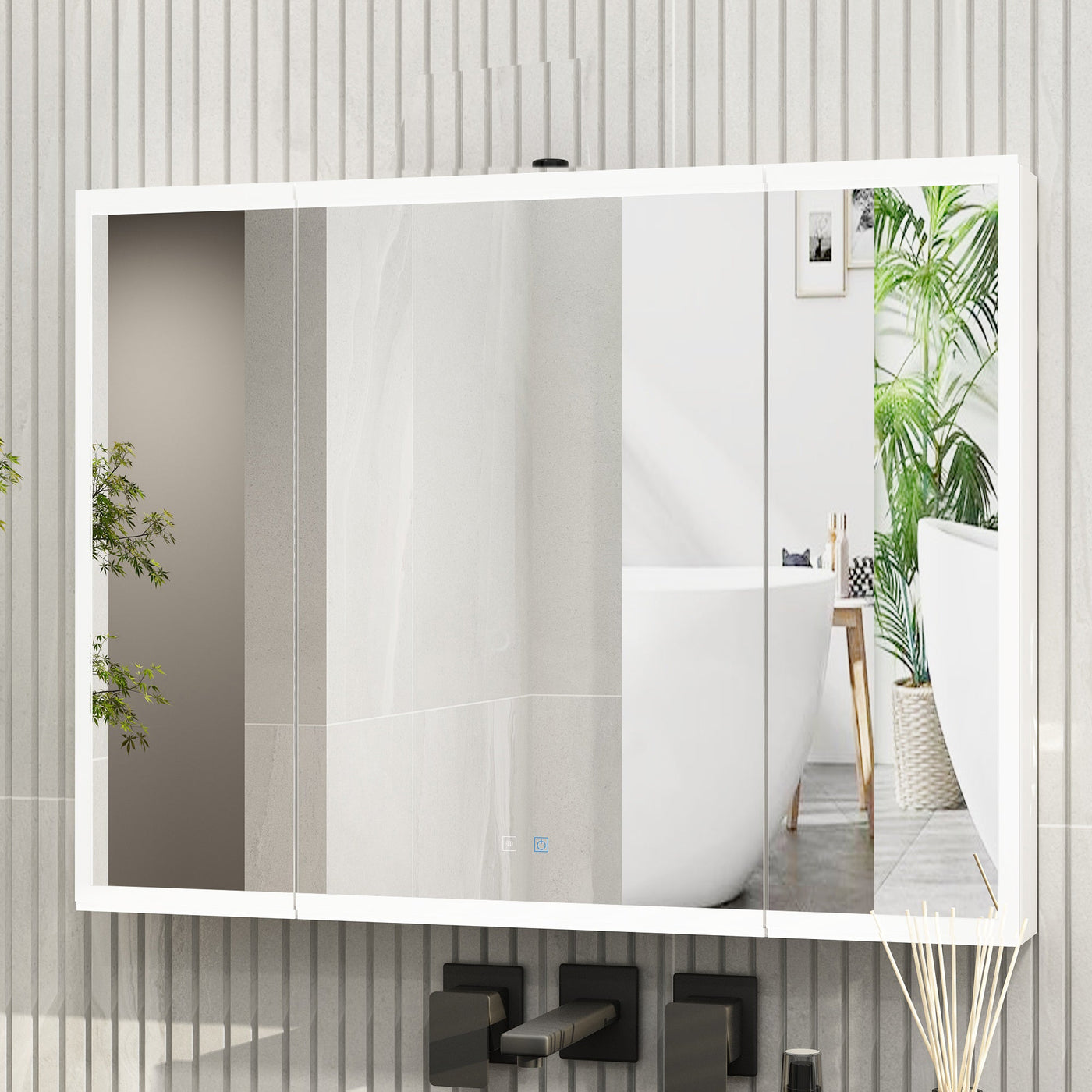 46.1" Minimalist Mirror Medicine Cabinet with Lights and Defogger